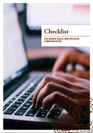 picture of the front page of the checklist broschure, showing a person's hand typing on a laptop