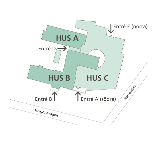 Karta över entréerna på LUX.
