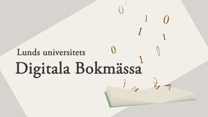 En öppen bok som det flyger bokstäver ur. Vinjettillustration till Lunds digitala bokmässa