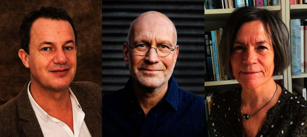 Picture of the honorary doctors at the Faculty of Humanities 2020, Thomas Lunderquist, Lars Mogensen and Anette Warring
