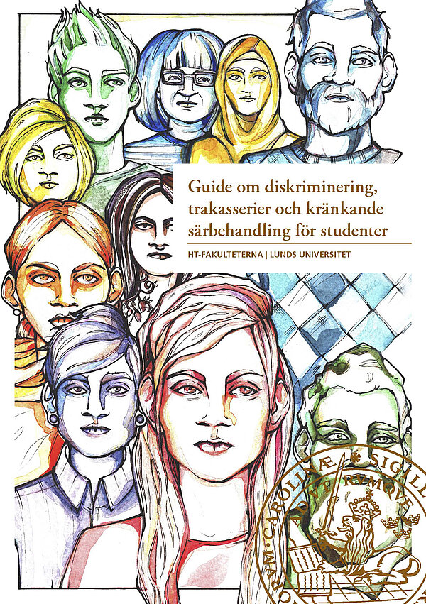 Omslag till broschyren Guide om diskriminering, trakasserier och kränkande särbehandling för studenter