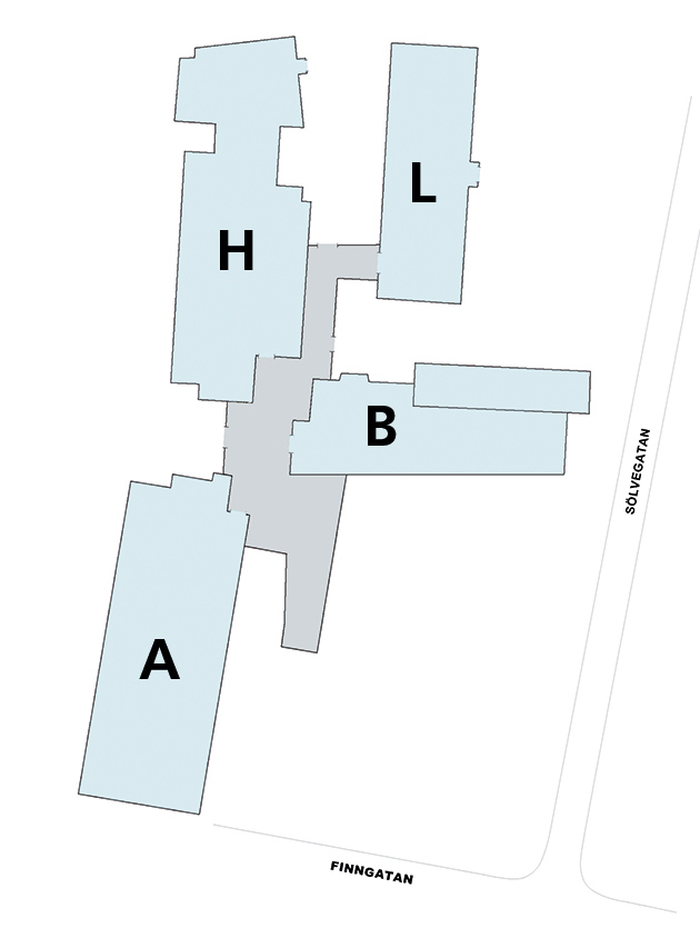 Karta över byggnaderna i SOL-husen.