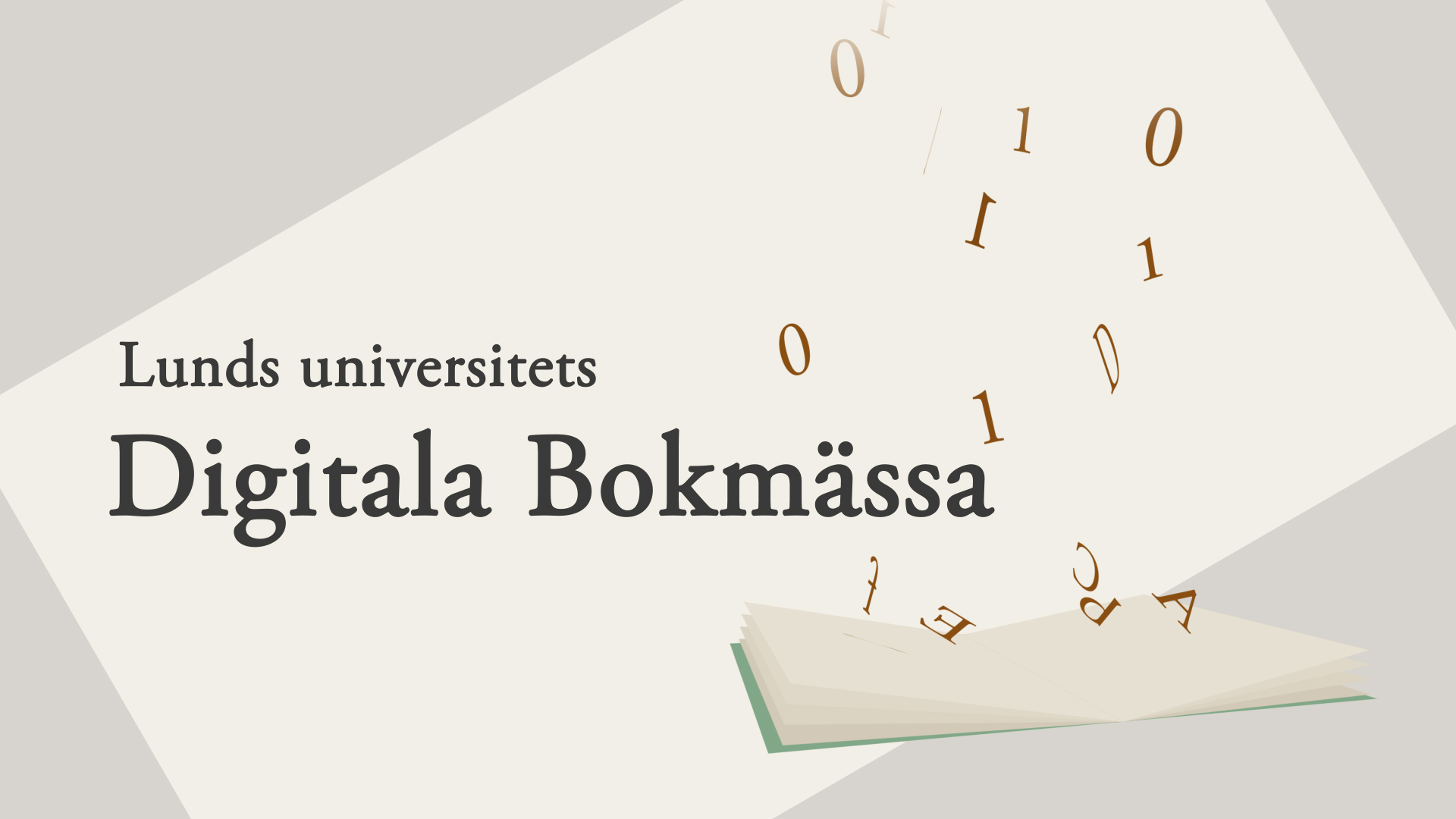 En öppen bok som det flyger bokstäver ur. Vinjettillustration till Lunds digitala bokmässa